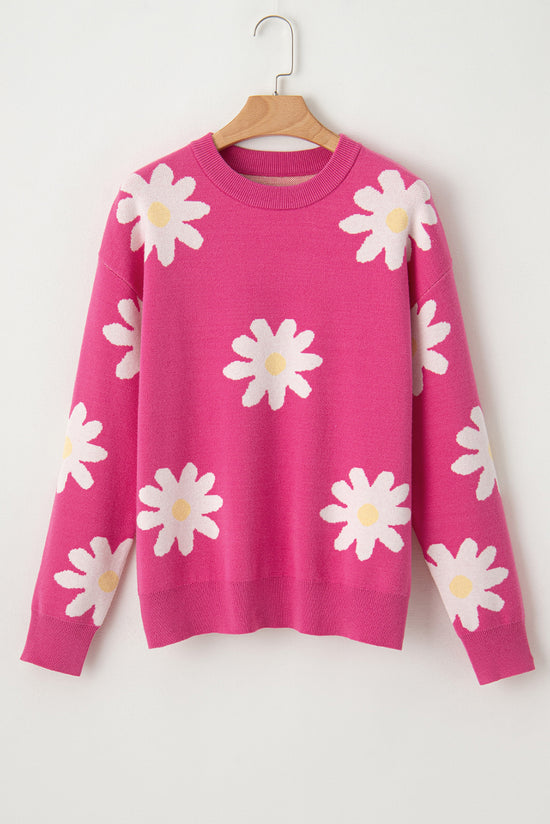 Maglione a maniche lunghe a fiore rosa rosa brillante