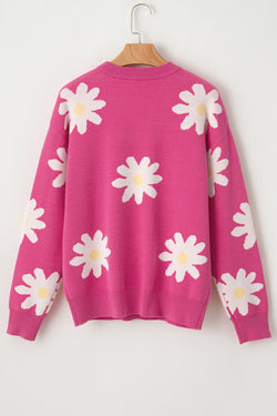 Maglione a maniche lunghe a fiore rosa rosa brillante