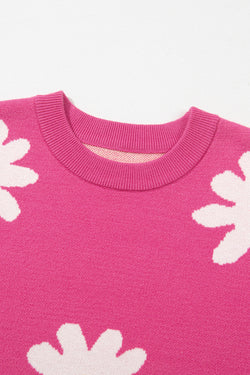 Maglione a maniche lunghe a fiore rosa rosa brillante