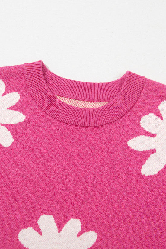 Maglione a maniche lunghe a fiore rosa rosa brillante