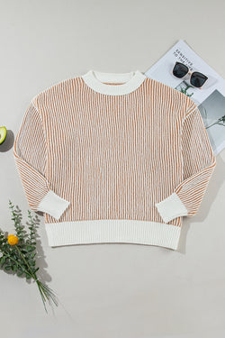 Maglione sciolto a strisce a strisce a strisce castana