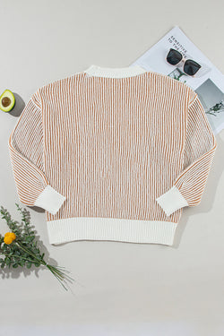 Maglione sciolto a strisce a strisce a strisce castana