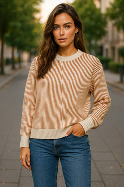 Maglione sciolto a strisce a strisce a strisce castana