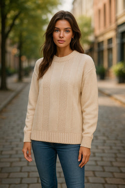 Cavo a colore solido Khaki Pale Magli sciolto a costini in maglia