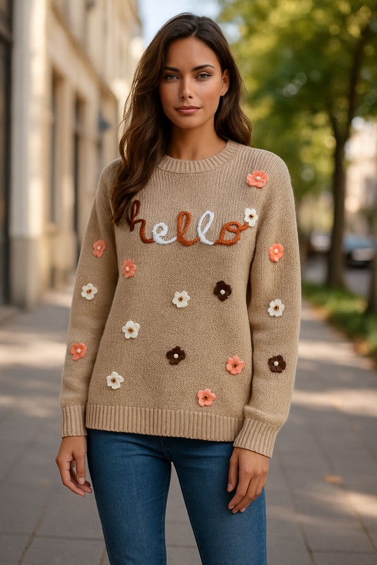 Pergamena ciao maglione sciolto ricamato floreale