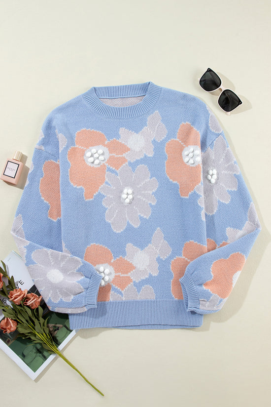 Beau blu floreale o collo goccia a maglia a maglia