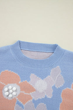 Beau blu floreale o collo goccia a maglia a maglia