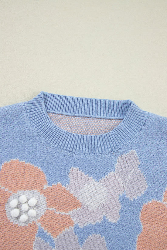Beau blu floreale o collo goccia a maglia a maglia