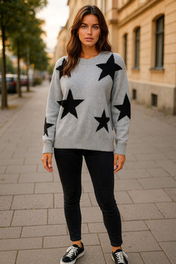 Maglione di spalla grigia a stella
