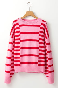 Maglione a costola a ribella a ribella a goccia a bolle a strisce rosa