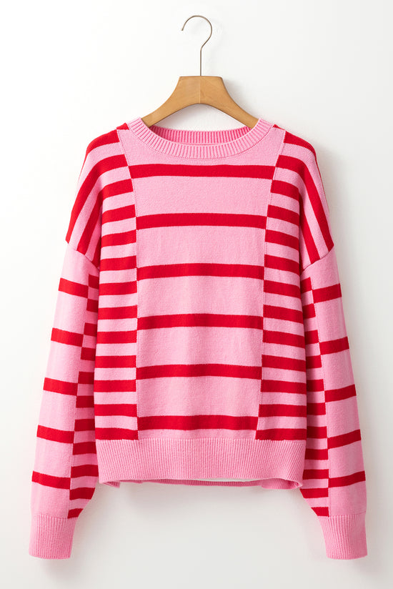 Maglione a costola a ribella a ribella a goccia a bolle a strisce rosa