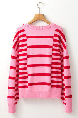 Maglione a costola a ribella a ribella a goccia a bolle a strisce rosa