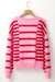 Maglione a costola a ribella a ribella a goccia a bolle a strisce rosa
