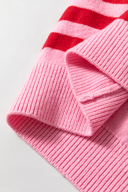 Maglione a costola a ribella a ribella a goccia a bolle a strisce rosa