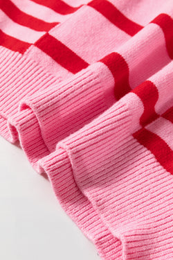 Maglione a costola a ribella a ribella a goccia a bolle a strisce rosa