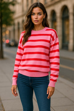 Maglione a costola a ribella a ribella a goccia a bolle a strisce rosa