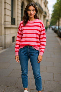Maglione a costola a ribella a ribella a goccia a bolle a strisce rosa
