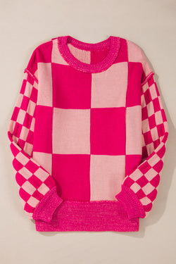 Maglie a scacchi mista rosa a scacchi con spalla sciolta