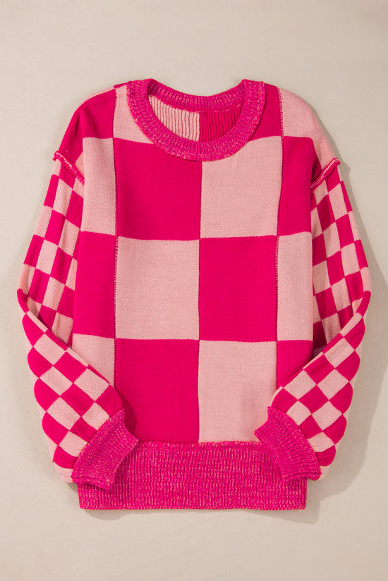 Maglie a scacchi mista rosa a scacchi con spalla sciolta
