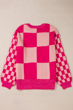 Maglie a scacchi mista rosa a scacchi con spalla sciolta