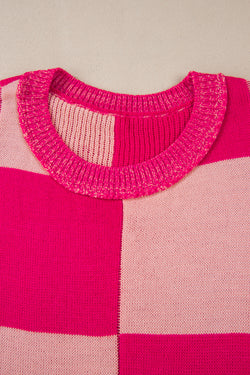 Maglie a scacchi mista rosa a scacchi con spalla sciolta