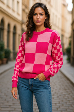 Maglie a scacchi mista rosa a scacchi con spalla sciolta
