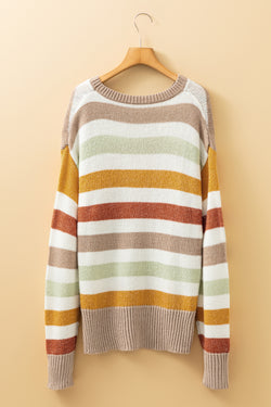 Maglione di crew da equipaggio a goccia multicolore a strisce