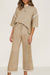 Costume 2 pièces ample avec haut à manches mi-longues et pantalon à cordon de serrage, garniture contrastée gris moyen