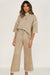 Costume 2 pièces ample avec haut à manches mi-longues et pantalon à cordon de serrage, garniture contrastée gris moyen