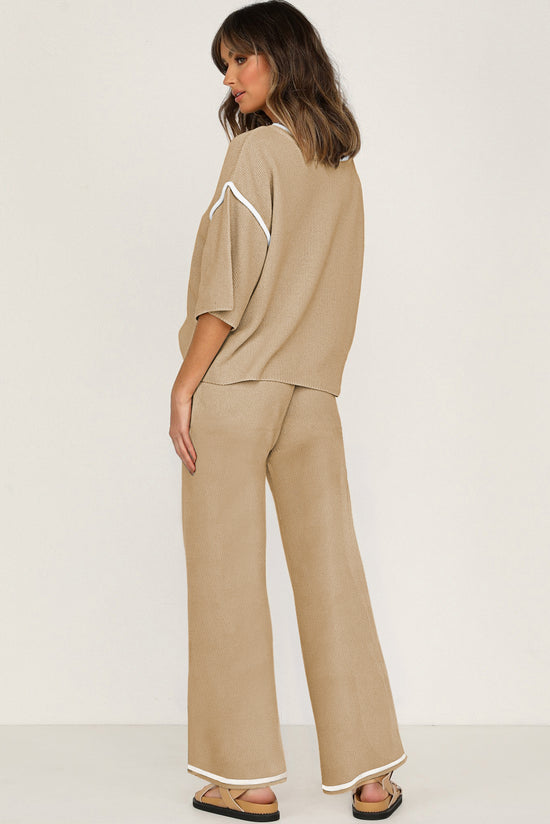 Costume 2 pièces ample avec haut à manches mi-longues et pantalon à cordon de serrage, garniture contrastée gris moyen