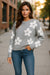 Light Grey Big Flower Hollowed Knit Drop Shoulder Sweater