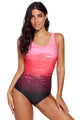 Fiery Red Gradient Criss Cross Back One Piece Swimsuit