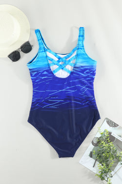 Costume da bagno a bordo del gradiente blu.