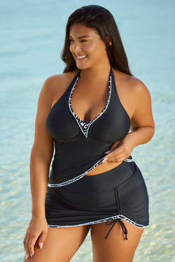 Contraste Trim Royal Blue Halter Tankini Top avec jupe de maillot de bain Tankini Set