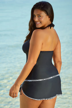 Contraste Trim Royal Blue Halter Tankini Top avec jupe de maillot de bain Tankini Set