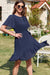 Azul marino azul plisado redondo cuello redondo manga ruffle estiramiento mini mini vestido
