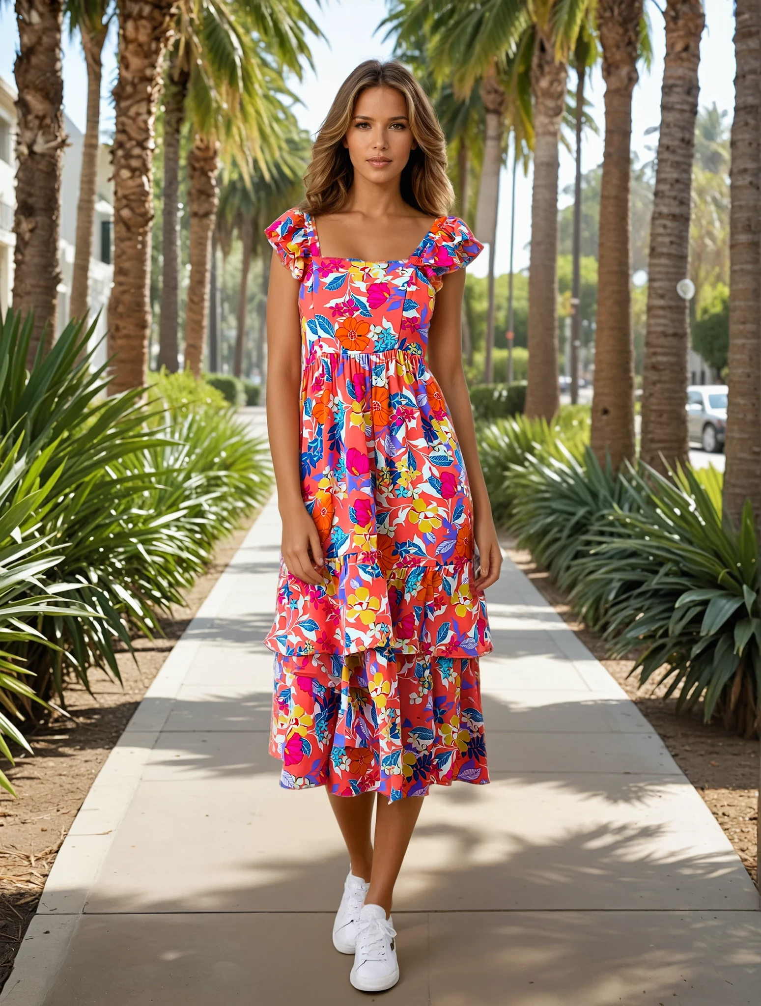 Green Floral Print Sleeveless Ruffle Tiered Maxi Dress
