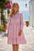 Pink Stripe Ruffled Hem Button-up Collared Shirt Mini Dress