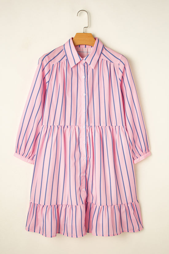 Camisa de cuello con botones de dobladillo rosa rubor