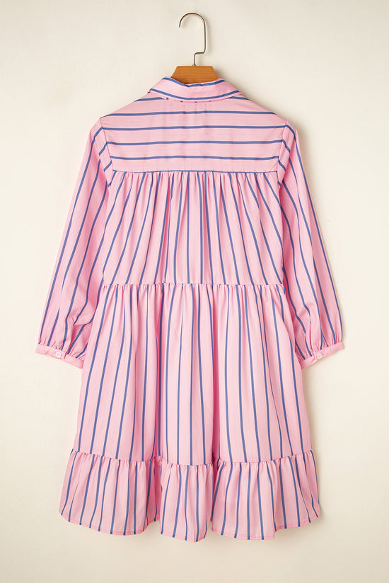 Camisa de cuello con botones de dobladillo rosa rubor