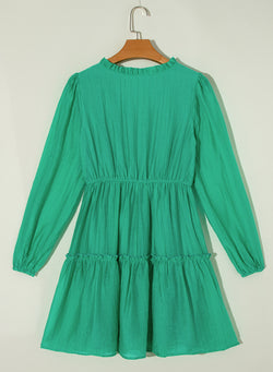 Vestido de manga de hojaldre verdes con frilly v de mar mínimo mini vestido