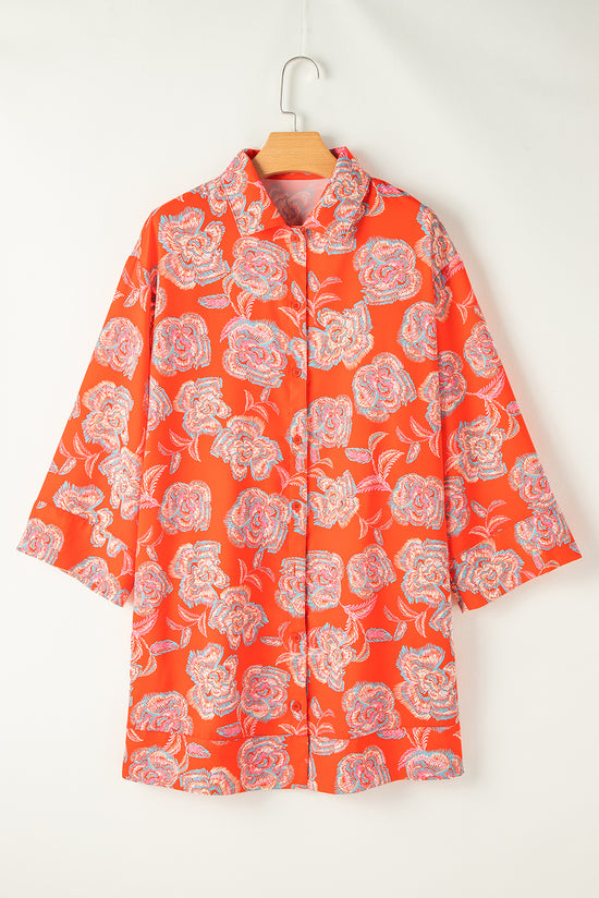 Mini vestido de camisa solta com estampa floral preta de estampa floral