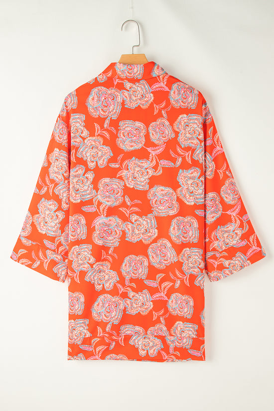 Mini vestido de camisa solta com estampa floral preta de estampa floral