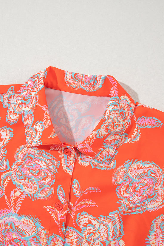 Mini vestido de camisa solta com estampa floral preta de estampa floral