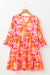 Green Abstract Print Ruffled Sleeve V Neck Dress °