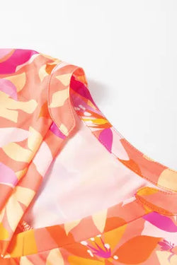 Vestido de cuello con cuello de manga en V de estampado abstracto en v °