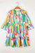 Green Abstract Print Ruffled Sleeve V Neck Dress °