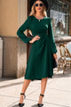 Solid Color Ruched Detail Long Sleeve Midi Dress