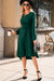 Solid Color Ruched Detail Long Sleeve Midi Dress
