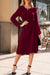 Solid Color Ruched Detail Long Sleeve Midi Dress